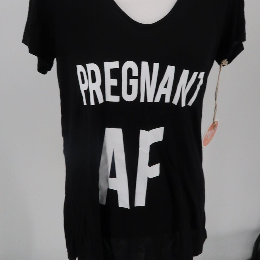 Show me your Mumu Maternity Pregnant AF Black White T-Shirt Size Small NWT